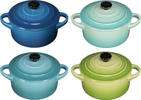 Le Creuset Mini Grytesett i steint??y 10 cm 4 stk Bl??/Gr??nn