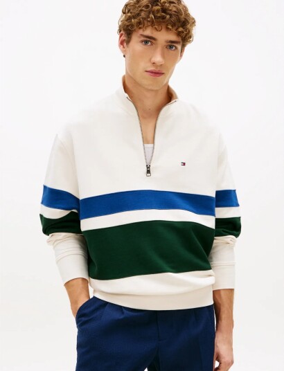 Tommy Hilfiger Country Club Stripe 1/4 Zip Cream XL Tommy Hilfiger Country Club Stripe 1/4 Zip Cream XL