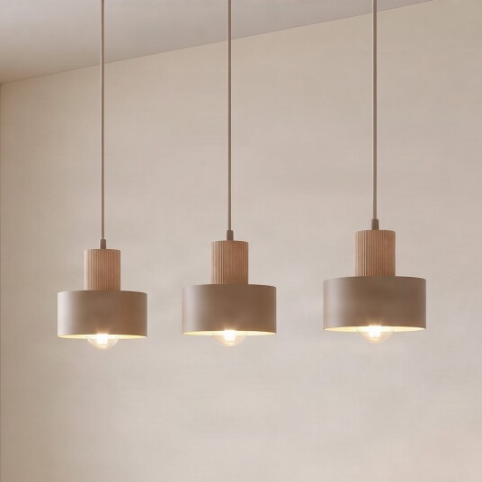 Rif Wood hengelampe, lengde 67 cm, beige/bøk – SIGMA - Stue - Moderne - Metall - Med flere lyskilder