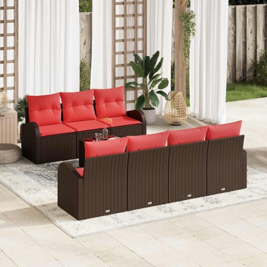 vidaXL Sofa sett 8 pcs Brun og rød Polyester