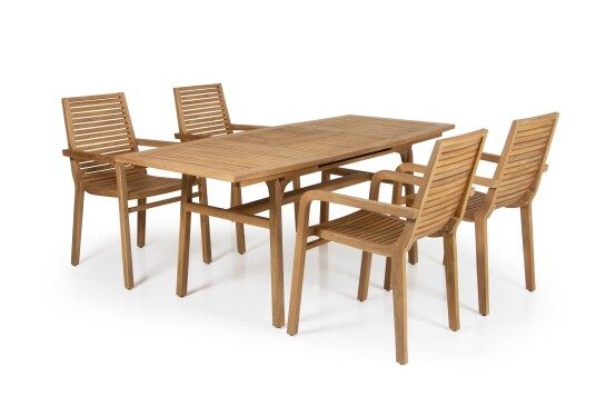 Brafab Volos spisegruppe Teak 4 lenestoler & bord 132-182x75 cm