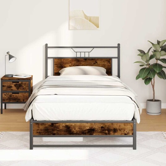 Sengeramme uten madrass røkt eik 107x203 cm konstruert tre 4106904