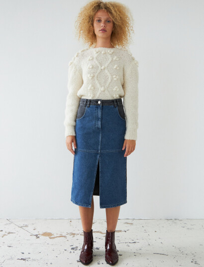Stella Nova Black And Blue Denim Midi Skirt - Blue - 34