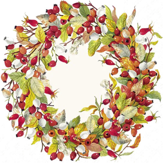 Servietter Rose Hip Wreath kaffe