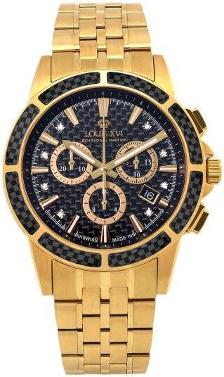 Louis XVI Herreklokke LXVI1103 Majesty Sort/Gulltonet stål Ø43 mm