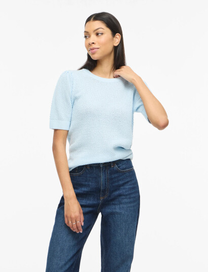 Vila Vidalo O Neck S/S Knit Top   Noos   Blue   XXL