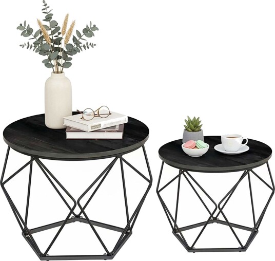 Sett med sidebord i rotting – avtakbare brettplater 2 deler