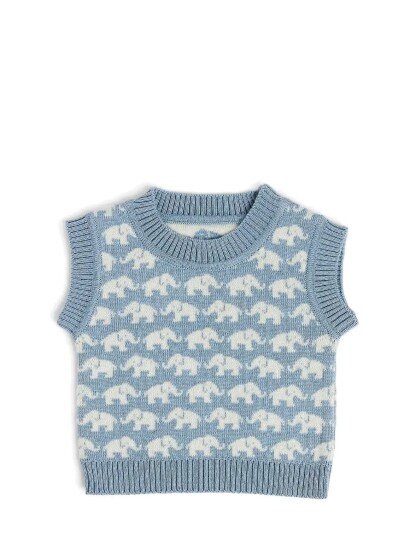 Smallstuff Blue Vest Ao Elephants Merino Ull 56 62