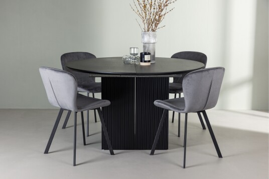 Venture Home Matilda Matgruppe 130 cm Rund med 4 Lilja Stoler Sort