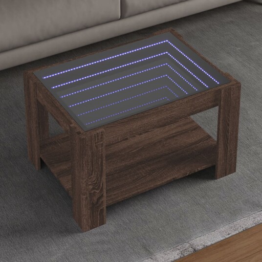  Salongbord med LED brun eik 73x53x45 cm konstruert tre 847552