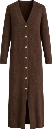 Vila Virolfie L/S Ankle Knit Dress/Ka - CHOCOLATE BROWN - XL