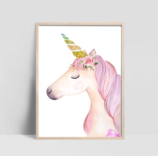 Plakat Enhjørning med Blomster / Høyre