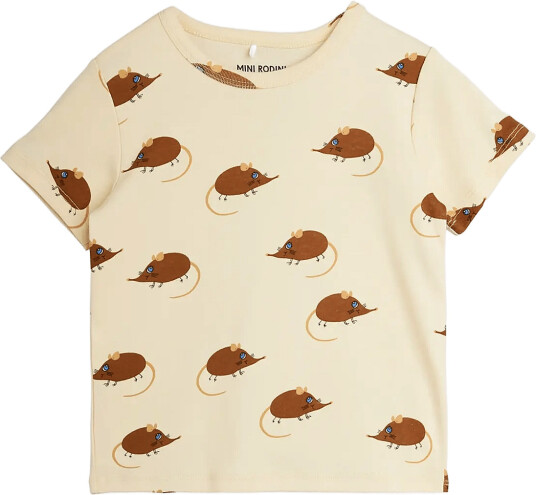 Mini Rodini Elephant Shrew Aop Ss Tee Beige 80/86