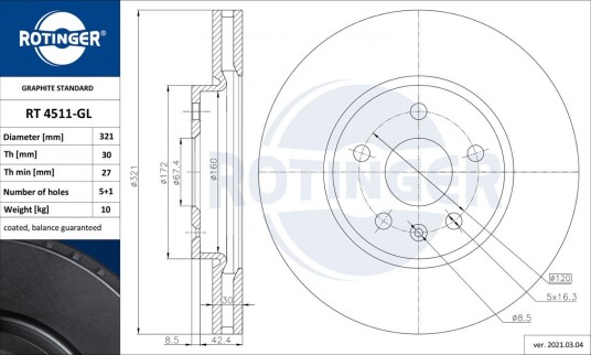 Bremseskive ROTINGER RT 4511-GL