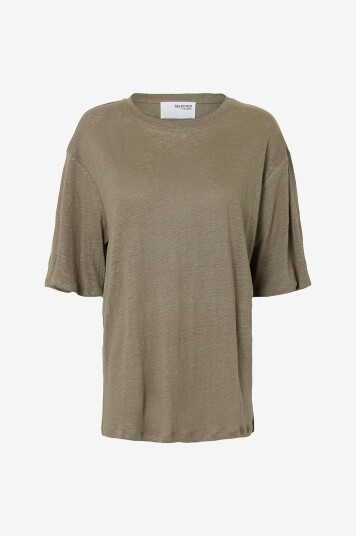 Selected FEMME - Topp i lin slfVilja Linen SS Tee - Grå