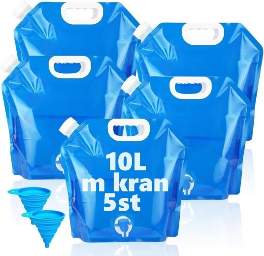 7Delar / 5 x 10L Ihopfällbar Vattendunkar m KRAN + 2 Trattar 7Delar / 5 x 10L Ihopfällbar Vattendunkar m KRAN + 2 Trattar