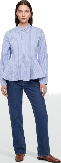 Ganni Blue Stripe Peplum Shirt Blue 34