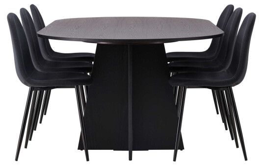 Venture Design Bootcut Oval & Polar spisegruppe Svart/svart 6 stoler & bord 230 x 115 cm