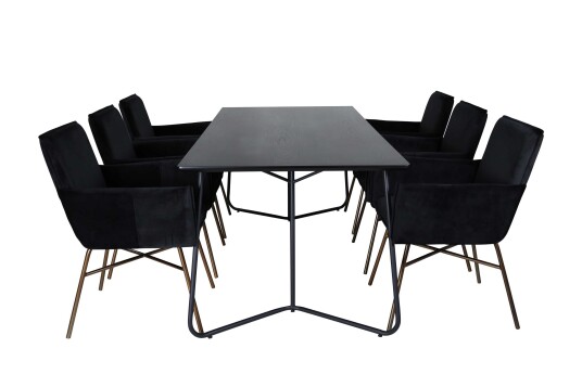 Venture Design Petra & Petra spisegruppe Svart/svart 6 stoler & bord 190 x 90 cm