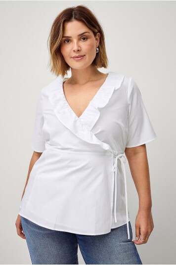 Zizzi - Omslagstopp vLola S/S Wrap Top - Hvit