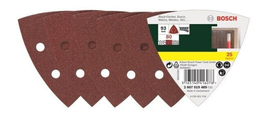 Bosch 25-delers Slipepapirsett for Deltasliper K80 - Grovkorn 80, 93 mm