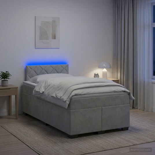 vidaXL Box Spring Seng med Madrass og LED Lysegrå 120 x 190 cm Fløyel