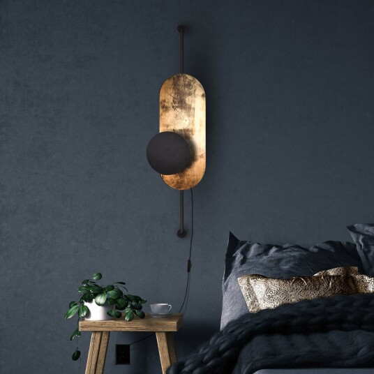 Euluna Vegglampe med hjul, gull med svart deksel