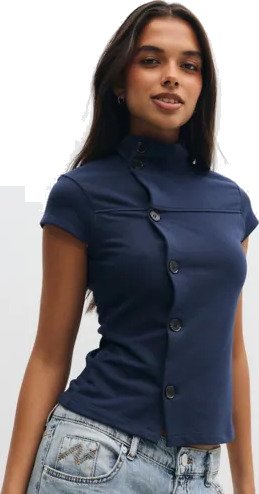 Nelly   Blå   High Neck Button Top