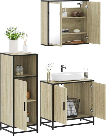 Vidaxl Baderomsskapsett 3 deler sonoma eik konstruert tre 3300946 Vidaxl Baderomsskapsett 3 deler sonoma eik konstruert tre 3300946