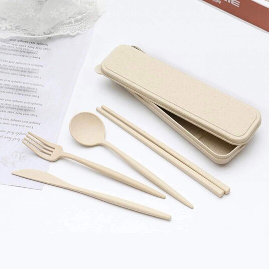 Bestikksett med spisepinner / chopsticks og etui - Beige