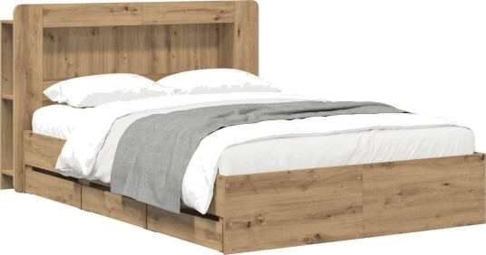 vidaXL Sengramme med oppbevaring og hodegavl Artisan eik 150 x 200 cm