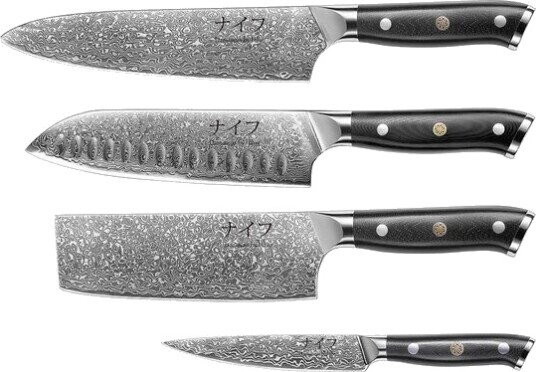 Damaskus by Haws G10 knivsett 4 deler svart Damaskus by Haws G10 knivsett 4 deler svart