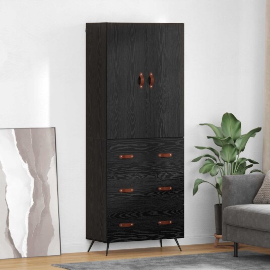 Høyskap Veggmontert Svart Eik 69,5 x 34 x 180 cm Konstruert tre