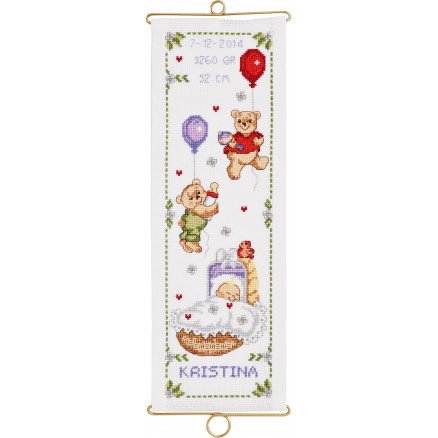 Permin Broderisett Aida Klokkestreng Fødselstavle Kristina med Beslag 14x40cm Permin Broderisett Aida Klokkestreng Fødselstavle Kristina med Beslag 14x40cm