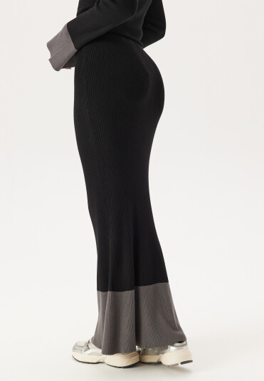 BUBBLEROOM Contrast Rib Knitted Skirt Black S