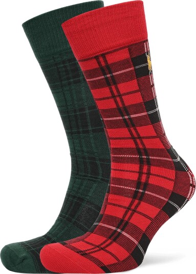Polo Ralph Lauren Plaid Cotton Blend Trouser Sock 2 Pack RED 43 46