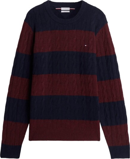 Tommy Hilfiger Lambswool Cable Crew NAVY BLUE BURGUNDY HEATHER L