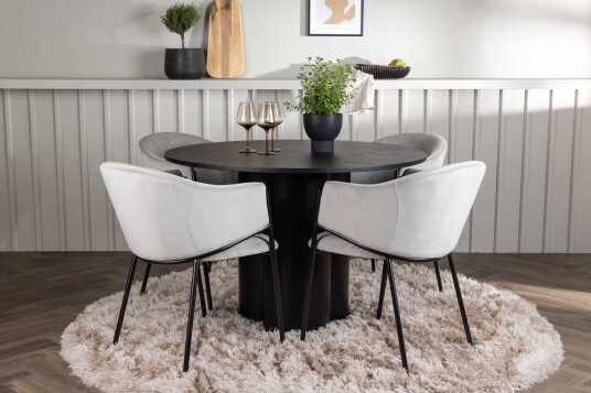 Venture Design Olivia & Evelina spisegruppe Grå/svart 4 stoler & bord 110 cm