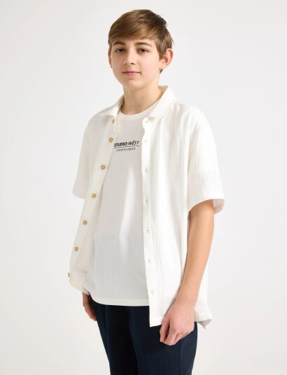 Lindex Shirt In Cotton Gauze   Cream   128