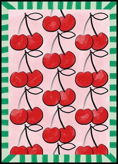 Red Cherries on a Pink Poster Plakat / 50x70cm