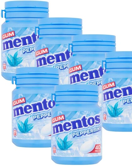 6 stk Mentos Sugarfree Peppermint Gum   Sukkerfri Tyggegummi med Peppermyntesmak   Hel Eske