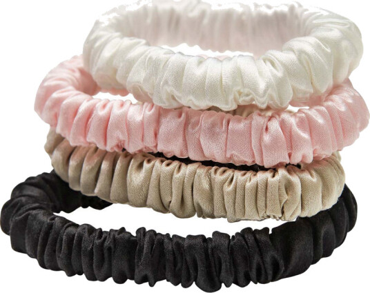Lenoites Mulberry Silk Skinny Scrunchies, White, Pink, Beige, Black Lenoites Mulberry Silk Skinny Scrunchies, White, Pink, Beige, Black