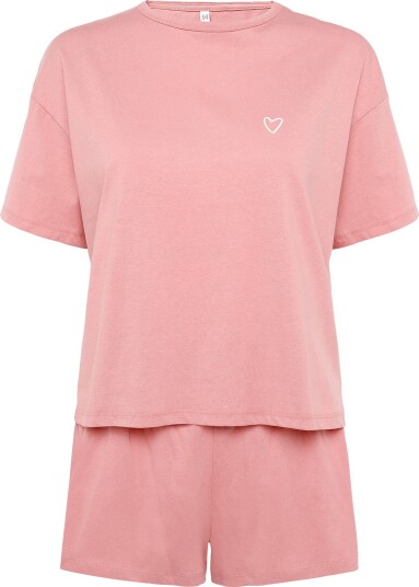 Hunkemöller Pj Ss Short Co Emb Heart Pink S