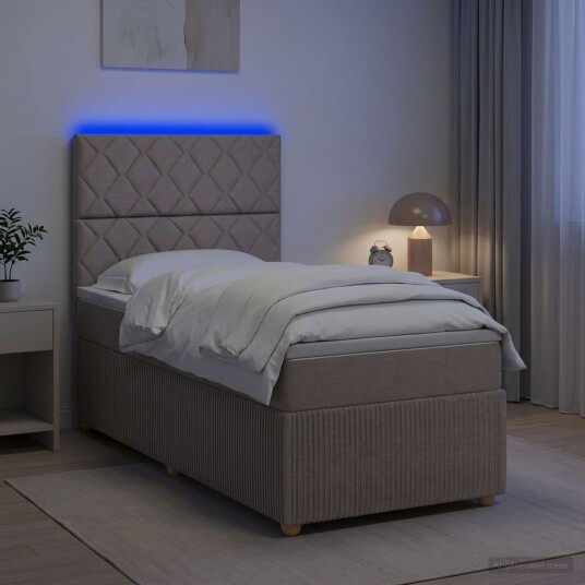 vidaXL LED boksseng med madrass Gråbrun 90 x 190 cm Stoff