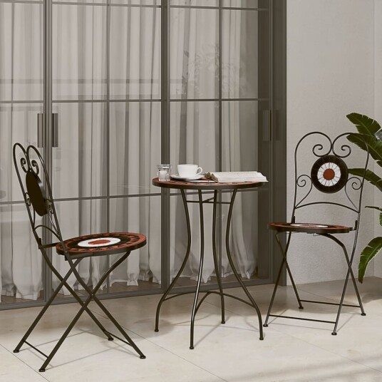 Bistrobord med mosaikk terrakotta og hvit jern og keramikk 3216355