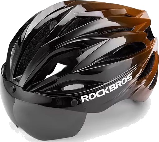Rockbros sykkelhjelm med visir avtakbare UV beskyttelsesbriller unisex   svart/brun