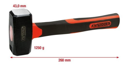 Ks Tools 142.5126, Slegge, Stål, Fiberglass, Sort, 26 Cm, 1,36 Kg