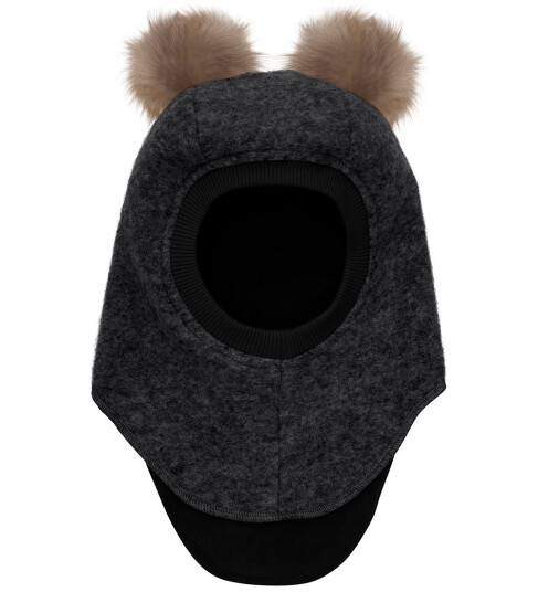 Huttelihut Dark Grey Melange Elefantlue Ull Alpaca Pompoms 12 24 mdr/50