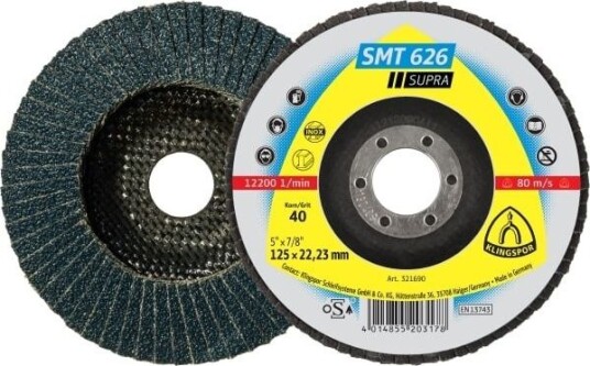 Klingspor Klaffskive Slipeskive Fi=125 22 Korn 40 1 Stk (45844) Klingspor Klaffskive Slipeskive Fi=125 22 Korn 40 1 Stk (45844)