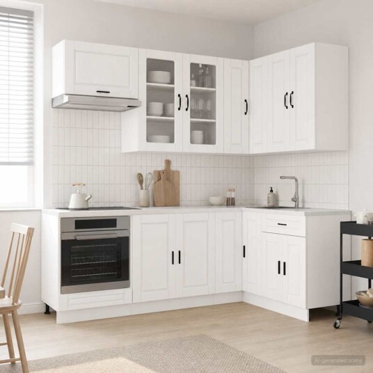 vidaXL Kjøkken enhet PORTO 8 pcs Høgglans hvit Konstruert tre vidaXL Kjøkken enhet PORTO 8 pcs Høgglans hvit Konstruert tre